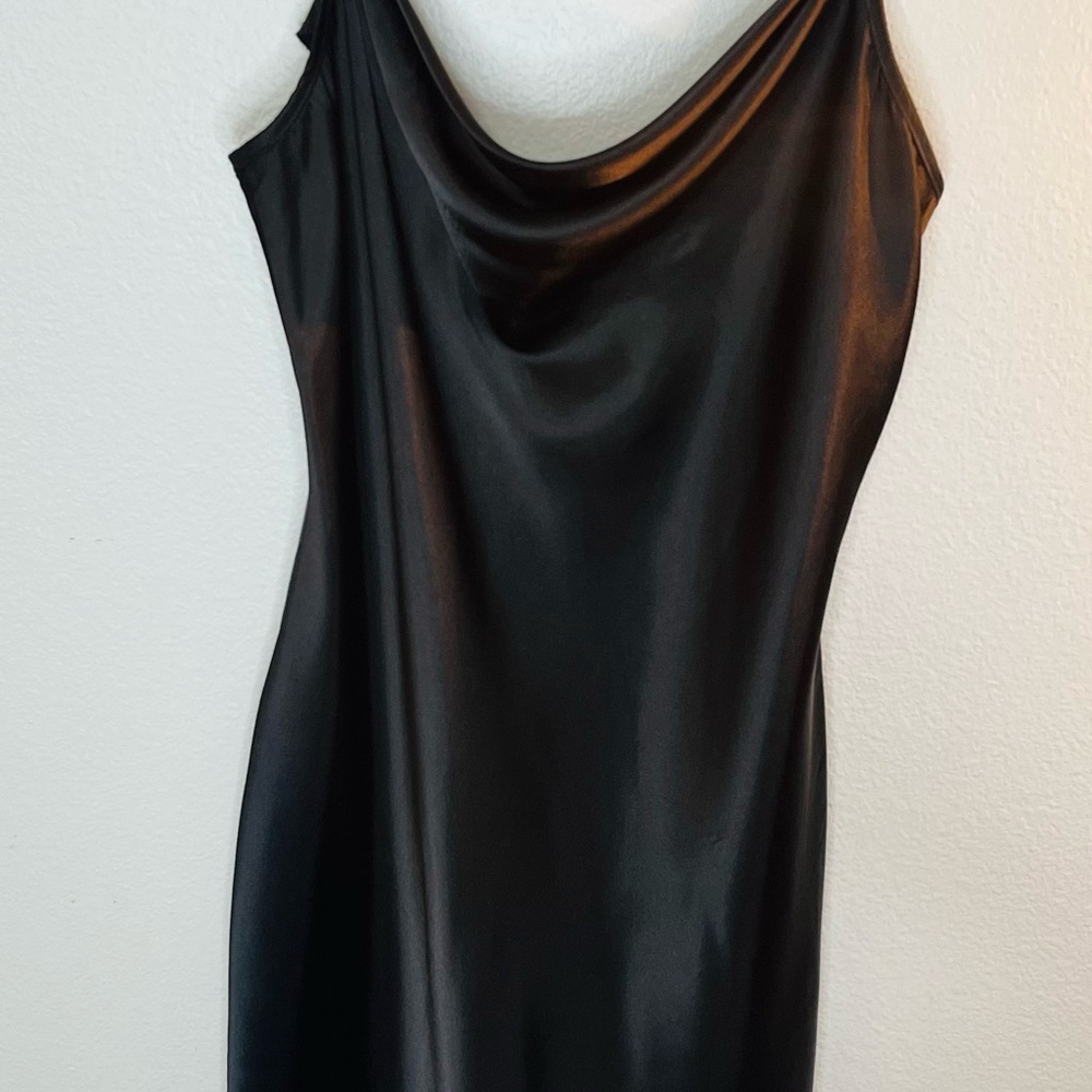 Bebe - Satin Cowl Neck Slip Midi Dress - Black - Small/medium